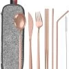 House Of Husk Reisbestek - Reis Bestekset - Chopsticks - Metalen Rietjes Met Borstel - Lepel - Vaatwasserbestendig - RVS - 7 Delig - Rose Goud -Buiten Kamperen 1027x1200