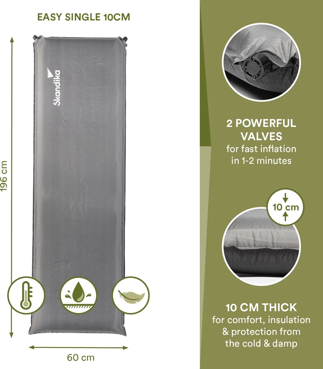 Skandika Easy Single Zelfopblaasbaar Slaapmat – Slaapmat – Slaapmat Zelfopblazend – Logeerbed – Polyester, PVC - Premium Zelfopblazend Luchtbed, Antislip-materiaal, Ideaal Voor Camping – Outdoor, Camping – Kamperen – 196 X 60 X 10 Cm – 3.2kg - Grijs 5 Skandika Easy Single Zelfopblaasbaar Slaapmat – Slaapmat – Slaapmat Zelfopblazend – Logeerbed – Polyester, PVC - Premium Zelfopblazend Luchtbed, Antislip-materiaal, Ideaal Voor Camping – Outdoor, Camping – Kamperen – 196 X 60 X 10 Cm – 3.2kg - Grijs - Afbeelding 3