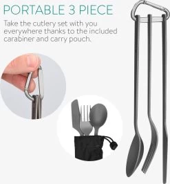 Navaris Campingbestek Van Titanium - Set Met Vork, Mes En Lepel - Bestekset Voor Onderweg En Op Reis - Inclusief Karabijnhaak En Bewaarzakje -Buiten Kamperen 1113x1200 1