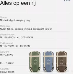 Naturehike® Slaapzak - Lichtgewicht - 205*85cm - Compact - Waterdicht - 3 Seizoenen Slaapzak Lente, Zomer & Herfst - Outdoor - Slaapzakken Volwassen & Kinderen -Buiten Kamperen 1190x1200 5