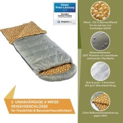 Skandika Dundee Flannel-R Slaapzak – Slaapzakken – Slaapzakken Volwassen - Maat M – Unisex - Katoen, Luxe Kwaliteit, Dubbele Slaapzak, 3 Seizoenen, Tot -20°C - 220 X 80 Cm - Outdoor Kampeerslaapzak – Ritssluiting Rechts - Grijs/geel -Buiten Kamperen 1195x1200 1