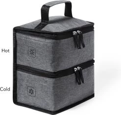 Merkloos Koeltas Met Dubbel Compartiment - Lunchtas - Koeltasje Lunch - Koelelementen - Koud - Warm - Isolatie - Volwassenen - Dames - Heren - 14 X 22 Cm - Polyester - RPET - Aluminium - Grijs -Buiten Kamperen 1200x1144 1