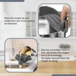 SensaHome- Siliconen Vergiet - Keuken Afgietdeksel - Afgiethulp - Siliconen - BPA Vrij - Grijs -Buiten Kamperen 1200x1200 401