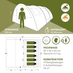 Skandika Gotland Tunneltent Voor 6 Personen, Grote Familietent In Racing-design, Ingenaaide Tentbodem, Waterdicht, 5000 Mm Waterkolom, Slaapcabine Met Scheidingswand, Muggennet (let Op, Komt Met Kleurfouten) -Buiten Kamperen 1200x1200 434