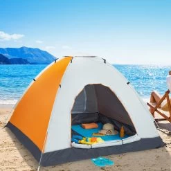 Relaxdays Strandtent Pop-up - Omkleedtent - 145x180 Cm - 2-3 Personen - Beachtent -compact - Oranje -Buiten Kamperen 1200x1200 473