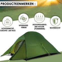 Cloud Up 3 Upgraded - Naturehike® - Tent 3 Persoons - Lichtgewicht Tent - Incl. Grondzeil - 20D 4000MM - Outdoor Kampeertent - Waterdicht - Hiking & Wandelen -Buiten Kamperen 1200x1200 504
