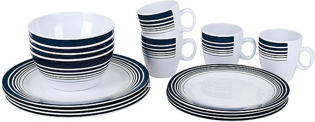 Bo-Camp - Servies - Classic - 16-Delig - Wit/Navy 13 Bo-Camp - Servies - Classic - 16-Delig - Wit/Navy - Afbeelding 11