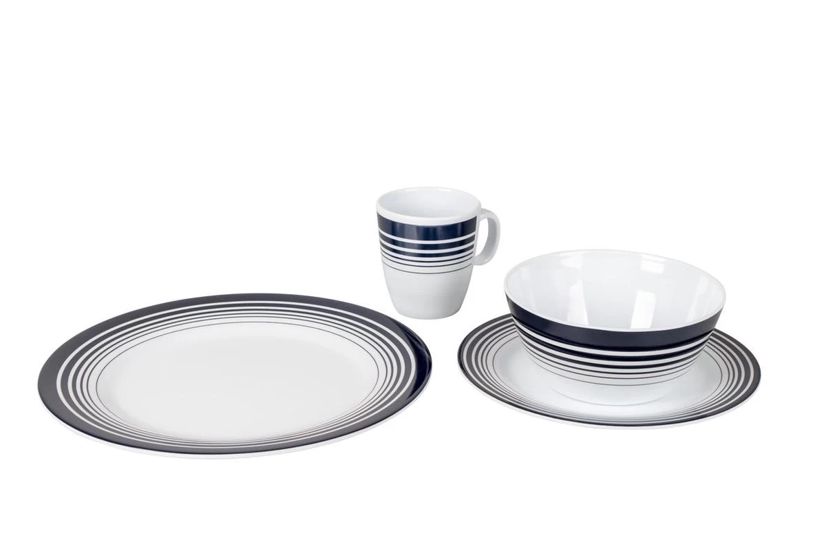 Bo-Camp - Servies - Classic - 16-Delig - Wit/Navy 6 Bo-Camp - Servies - Classic - 16-Delig - Wit/Navy - Afbeelding 4