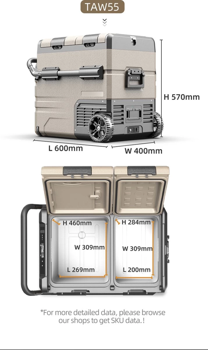 Alpicool 55L - Koelkast/vriezer - 12V-24V/230V - Compressor - APP - Voor Auto En Huis - Outdoor Camping Benodigdheden 6 Alpicool 55L - Koelkast/vriezer - 12V-24V/230V - Compressor - APP - Voor Auto En Huis - Outdoor Camping Benodigdheden - Afbeelding 4