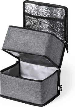 Merkloos Koeltas Met Dubbel Compartiment - Lunchtas - Koeltasje Lunch - Koelelementen - Koud - Warm - Isolatie - Volwassenen - Dames - Heren - 14 X 22 Cm - Polyester - RPET - Aluminium - Grijs -Buiten Kamperen 849x1200 2